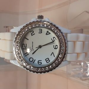 Geneva White Chunky Wrist Watch